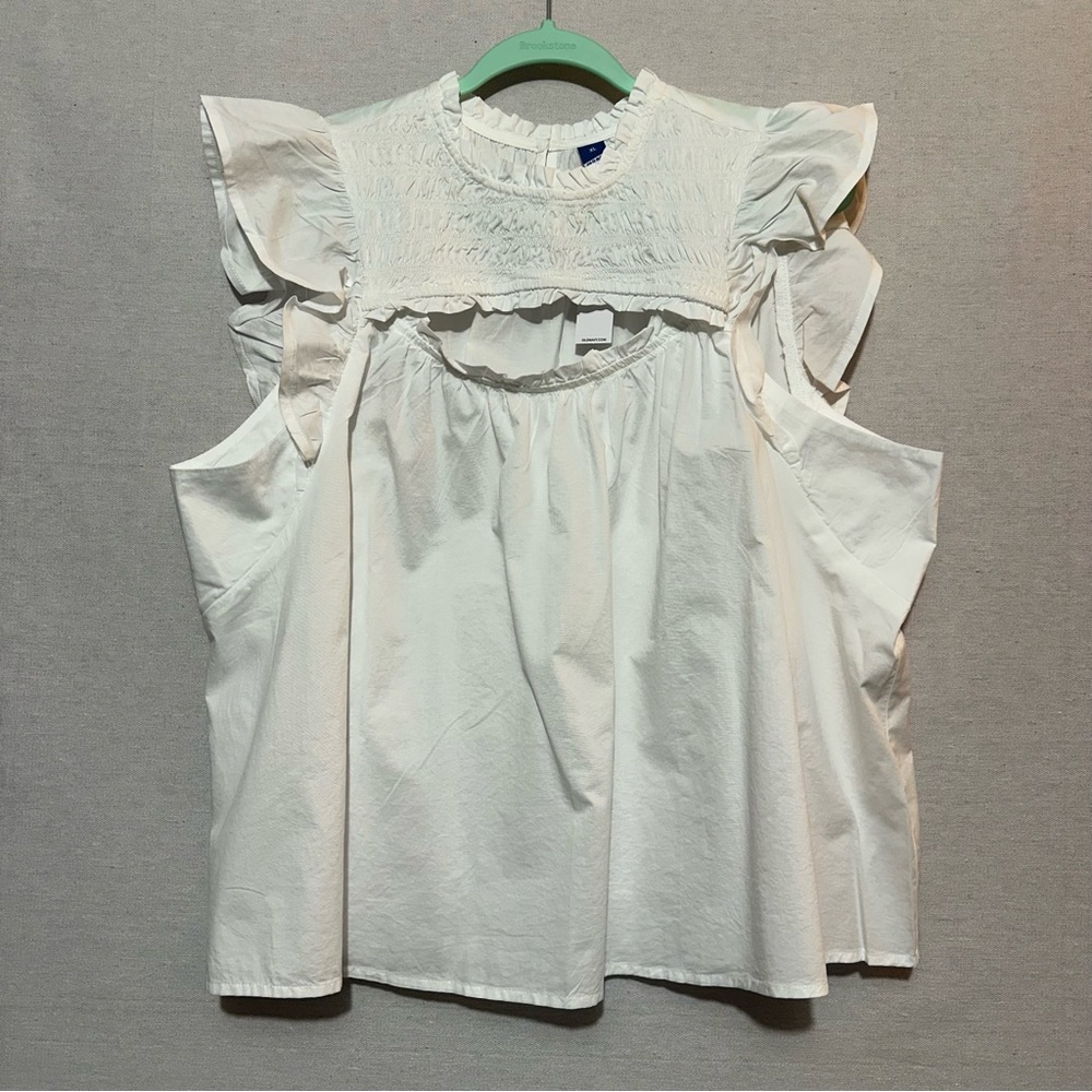 Old Navy Cream Ruffle Sleeve Smocked Yoke Top
